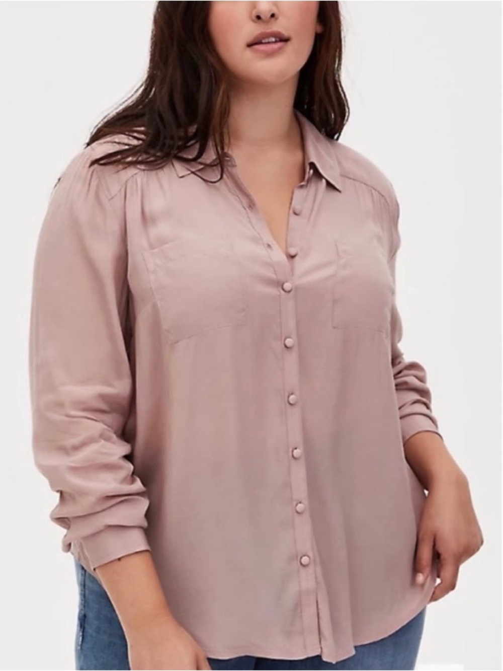 Torrid Madison Taupe Women’s Blush Button-Front Shirt Blouse Women’s Plus Size 2